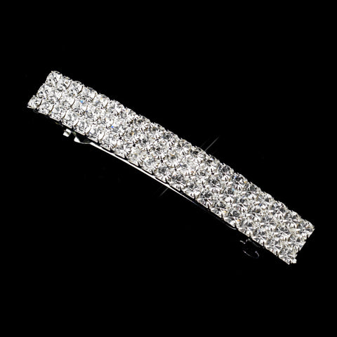 3 Row Silver Clear Rhinestone Bridal Wedding Hair Barrette 4045