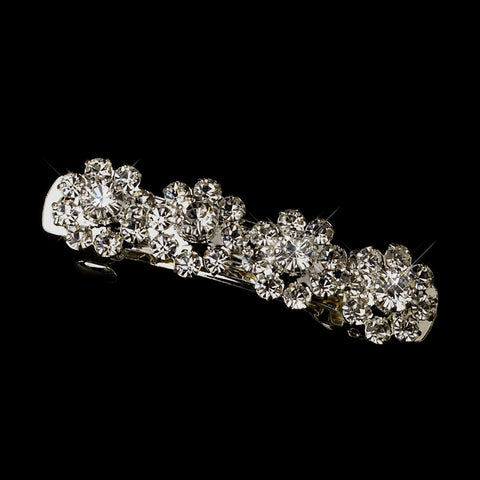 Silver Clear Rhinestone Floral Bridal Wedding Hair Barrette 4698