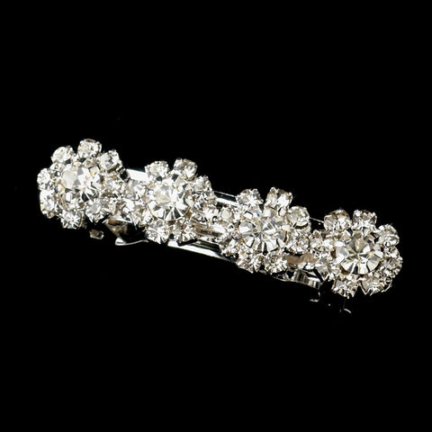Silver Clear Rhinestone Flower Bridal Wedding Hair Barrette 4699