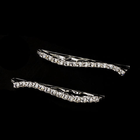 Silver Clear Rhinestone Curved Bridal Wedding Hair Bobby Pins 4991 (Set of 2)