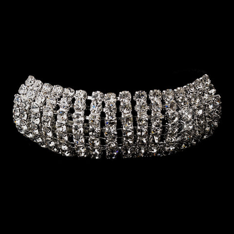 Silver Clear Rhinestone Ponytail Bridal Wedding Hair Black Bridal Wedding Elastic 7044