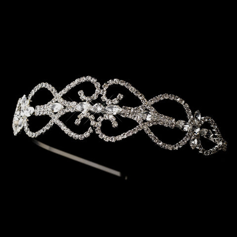 Silver Clear Rhinestone Heart Bridal Wedding Headband 7840