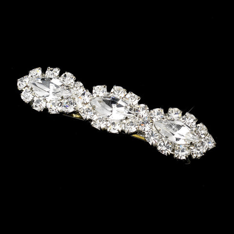 Silver Clear Rhinestone Bridal Wedding Hair Barrette 8135