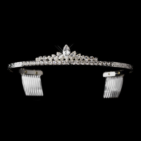 Silver Clear Round & Navette Bridal Wedding Tiara Bridal Wedding Hair Comb 9085