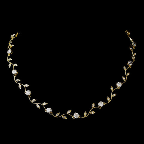 Gold Clear CZ Crystal Bridal Wedding Necklace 0112