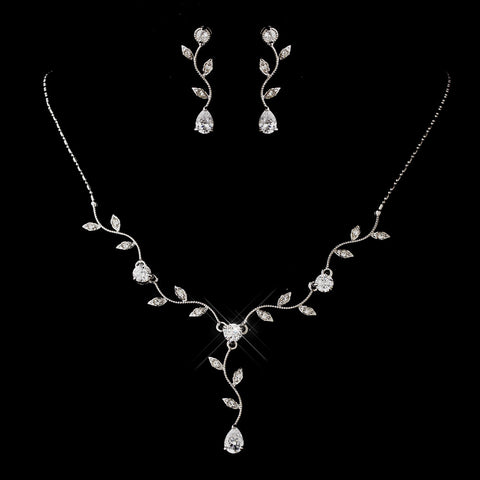Silver Clear CZ Teardrop Bridal Wedding Jewelry Set 0116