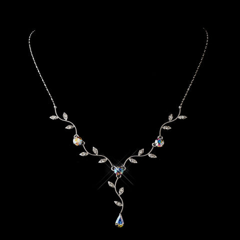 Silver AB CZ Vine Teardrop Bridal Wedding Necklace 0116
