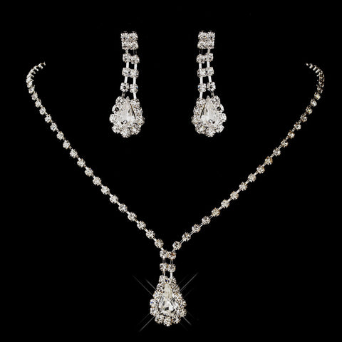 Silver Clear Teardrop & Round Rhinestone Bridal Wedding Jewelry Set 0201