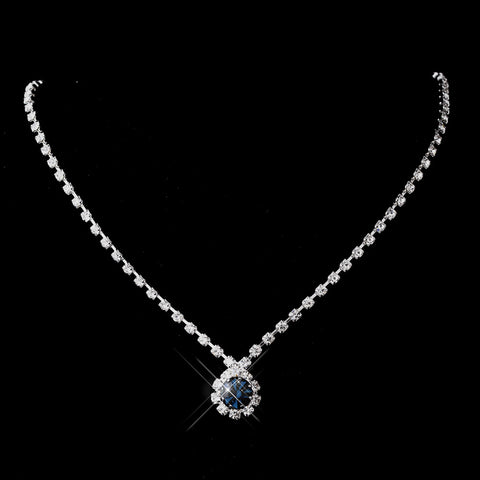 Silver Navy & Clear Round Rhinestone Bridal Wedding Necklace 0511