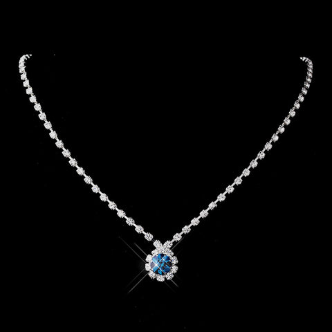 Silver Teal & Clear Round Rhinestone Bridal Wedding Necklace 0511