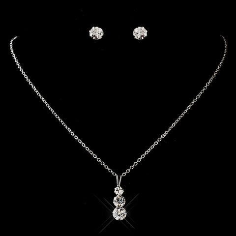 Silver Clear Round Rhinestone Bridal Wedding Necklace 0532 & Bridal Wedding Earrings 2052 Bridal Wedding Jewelry Set