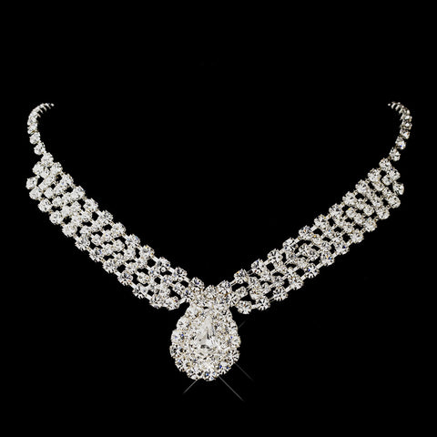 Silver Clear Teardrop Bridal Wedding Necklace 1002