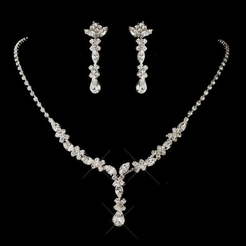 Silver Clear Marquise Bridal Wedding Jewelry Set 1007