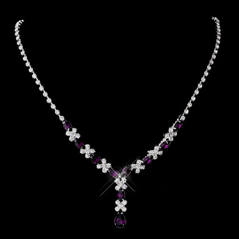 Silver Amethyst & Clear Marquise Bridal Wedding Necklace 1007