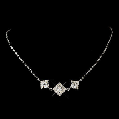 Silver Clear Round Rhinestone Bridal Wedding Necklace 1461