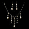 Silver Ivory Glass Pearl & Swarovski Crystal Bead Dangle Bridal Wedding Jewelry Set 2124