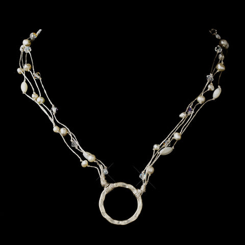 Silver Freshwater Pearl & Swarovski Crystal Bead Thai Silk Bridal Wedding Necklace 2308