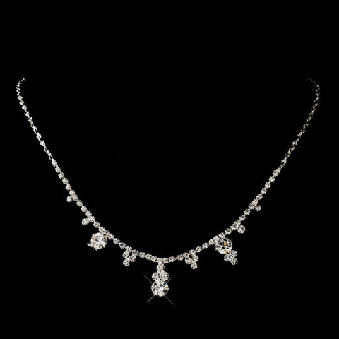 Silver Clear Round Drop Rhinestone Bridal Wedding Necklace 2876