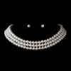 Silver White 3 Row Glass Pearl Choker Bridal Wedding Necklace 3201 & Bridal Wedding Earrings 1402 Bridal Wedding Jewelry Set