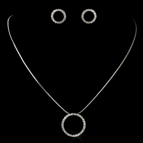 Antique Silver Rhodium Clear CZ Crystal Circle Bridal Wedding Jewelry Set 3688