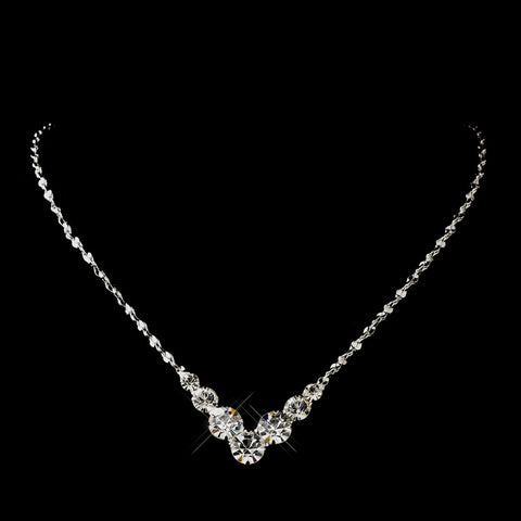 Silver Clear Graduated Round Rhinestone Bridal Wedding Necklace 5116