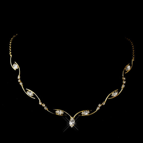 Gold Clear Marquise Rhinestone Bridal Wedding Necklace 5950
