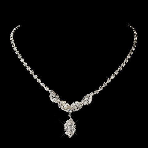 Silver Clear Round & Marquise Rhinestone Bridal Wedding Necklace 6361