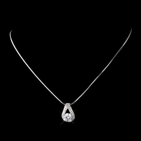 Antique Silver Rhodium Clear CZ Crystal Bridal Wedding Necklace 6653