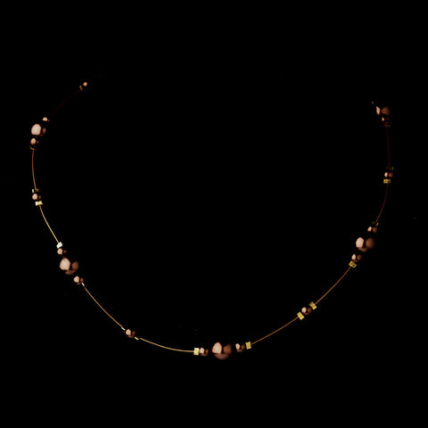 Gold Brown Pearl Illusion Bridal Wedding Necklace 8601