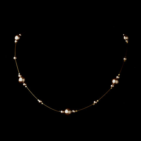 Gold Light Brown Pearl Illusion Bridal Wedding Necklace 8601