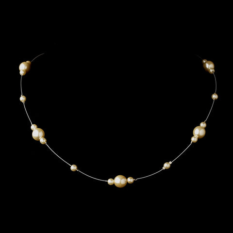 Silver Ivory Pearl Illusion Bridal Wedding Necklace 8601