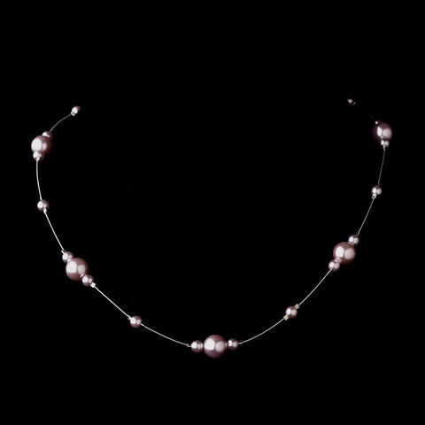 Silver Light Amethyst Pearl Illusion Bridal Wedding Necklace 8601