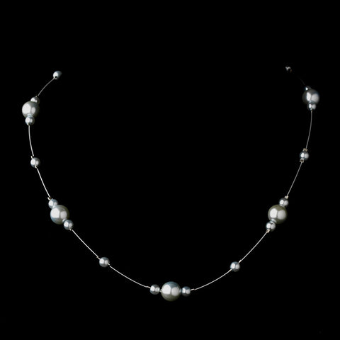 Silver Light Blue Pearl Illusion Bridal Wedding Necklace 8601