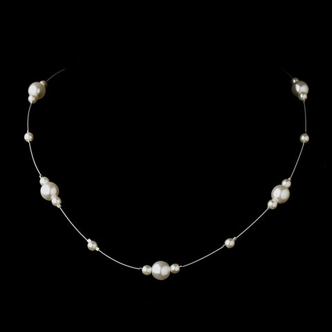 Silver White Pearl Illusion Bridal Wedding Necklace 8601