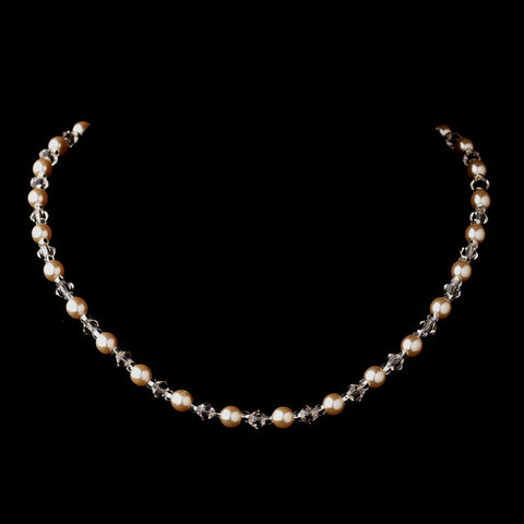 Silver Pink Czech Glass Pearl and Bead & Swarovski Crystal Bead Bridal Wedding Necklace 8657