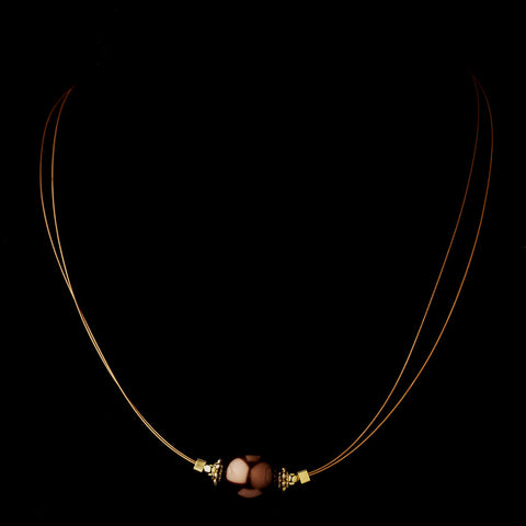 Gold Brown Czech Glass Pearl & Bali Bead Illusion Bridal Wedding Necklace 8662