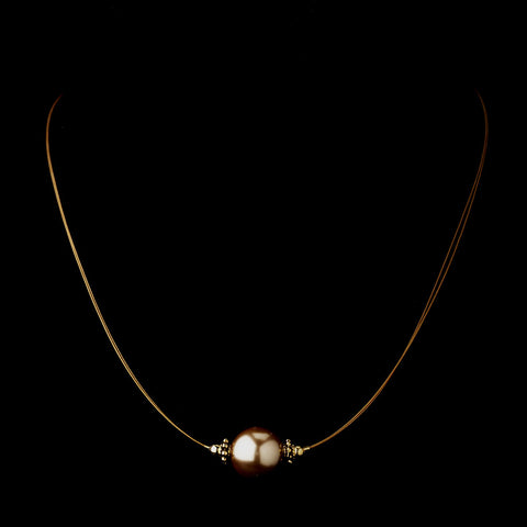 Gold Light Brown Czech Glass Pearl & Bali Bead Illusion Bridal Wedding Necklace 8662