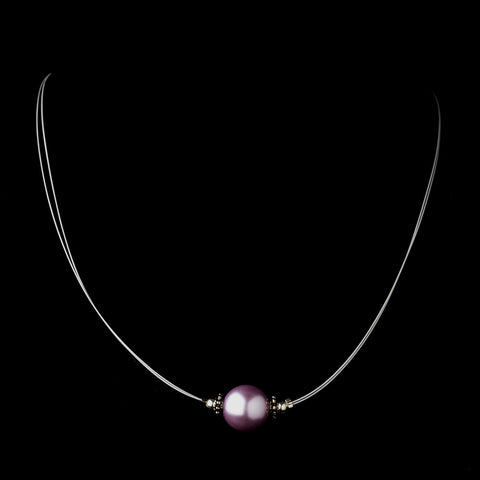 Silver Light Amethyst Czech Glass Pearl & Bali Bead Illusion Bridal Wedding Necklace 8662