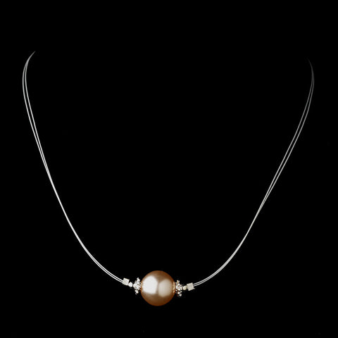 Silver Pink Czech Glass Pearl & Bali Bead Illusion Bridal Wedding Necklace 8662