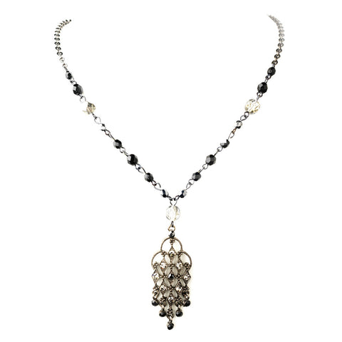 Hematite Black Rhinestone Chandelier Pendant Bridal Wedding Necklace 8716