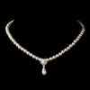 Silver White Glass Pearl & Clear Rhinestone Rondelle Drop Bridal Wedding Necklace 9062