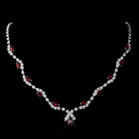 Silver Ruby Marquise & Clear Round Bridal Wedding Necklace 9341