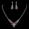 Silver Fuchsia Round Rhinestone Bridal Wedding Jewelry Set 9381