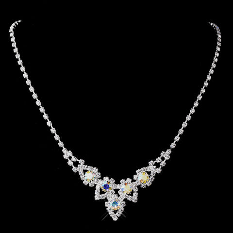 Silver AB Round Rhinestone Bridal Wedding Necklace 9381