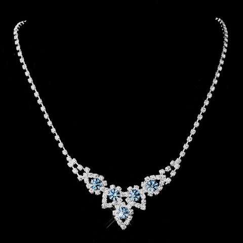 Silver Aqua Round Rhinestone Bridal Wedding Necklace 9381