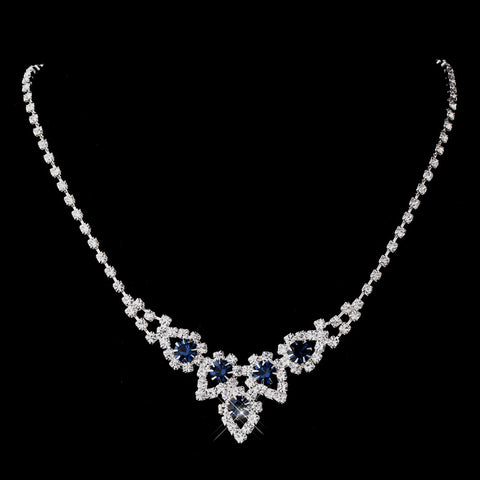Silver Navy Round Rhinestone Bridal Wedding Necklace 9381