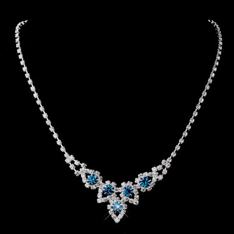 Silver Teal Round Rhinestone Bridal Wedding Necklace 9381