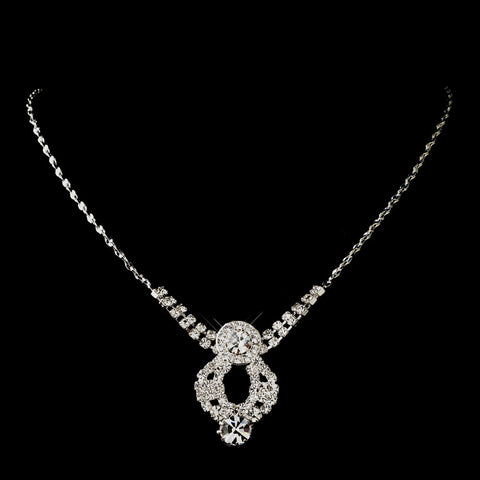 Silver Clear Round Rhinestone Bridal Wedding Necklace 9800