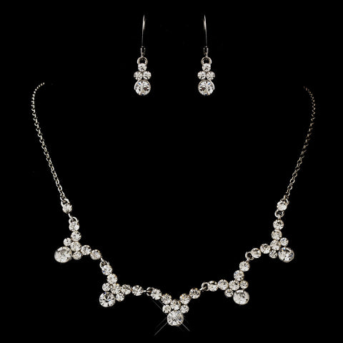 Silver Clear Round Rhinestone Bridal Wedding Jewelry Set 2136