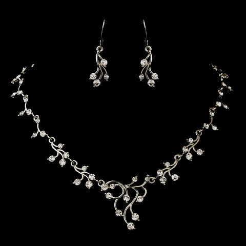 Silver Clear Round Rhinestone Filigree Bridal Wedding Jewelry Set 2178